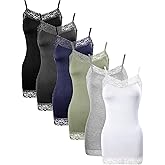 Bencailor Women's Long Tank Tops, Lace Camisole Neck Cami Adjustable Spaghetti Strap Undershirts for Women