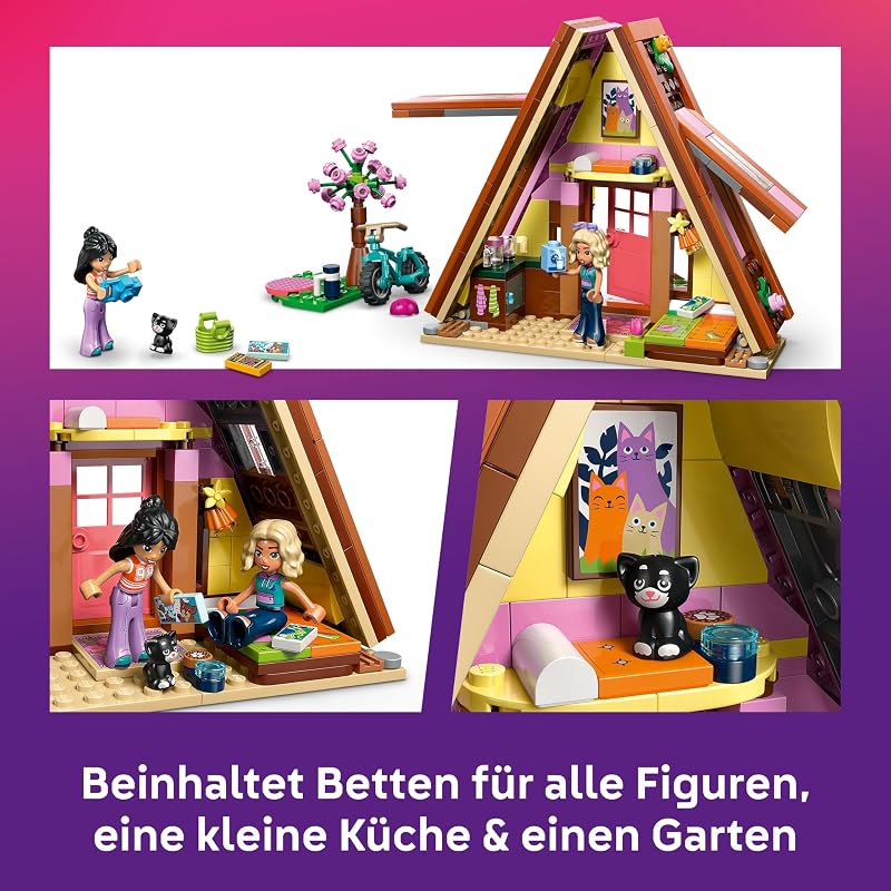 Friends Glampinghütte in freier Natur - Miniatur Spielhaus mit 2 Minifiguren, Katzenfigur & Zubehör inkl. Betten & Essen - Kinderzimmer Deko - Geschenk für Mädchen ab 6 Jahren - 42682