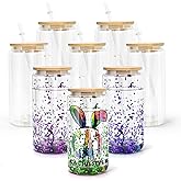 AGH 16OZ Snow Globe Glass Tumbler,8 Pack Sublimation Glass with Bamboo Lids and Straws, Double Wall Sublimation Beer Can Glasses Can Shaped Tumblers with Pre Drilled Hole for DIY