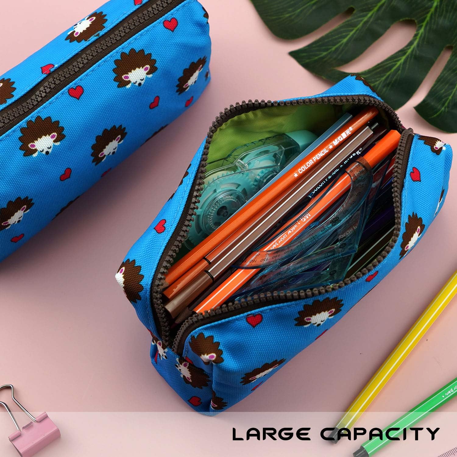LParkin Hedgehog Large Capacity Canvas Pencil Case Pen Bag Pouch Stationary Case Makeup Cosmetic Bag Gadget Box - Image 4
