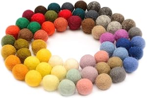 Glaciart One Felt Pom Pom, Wool Balls (60 Pieces) 1.5 cm – 0.6 Inch, Handmade Felted 30 Color (Red, Pink, Blue, Orange, Yellow, Gray, Black, Pastel and More) Bulk Small Puff for Felting and Garland