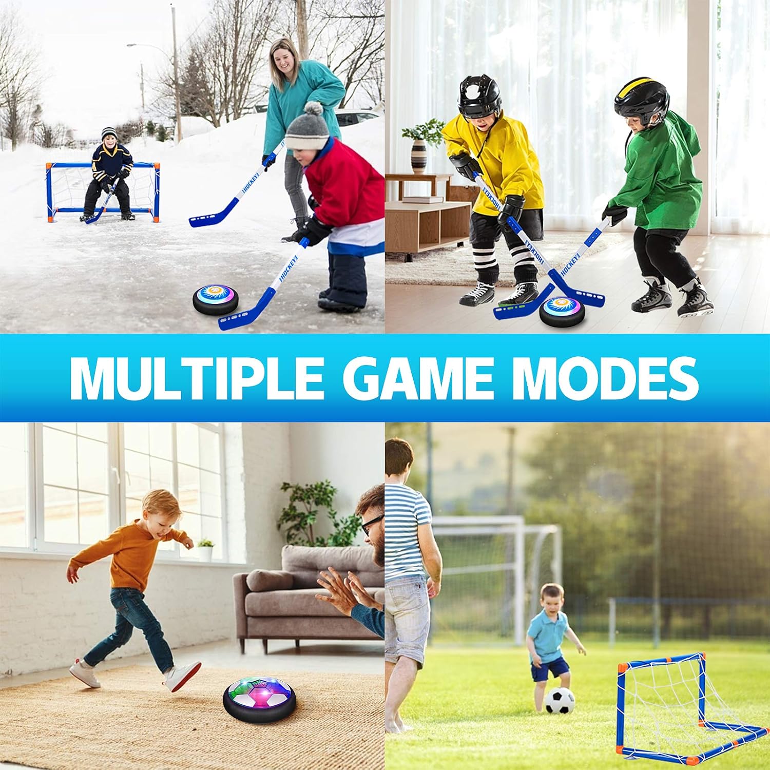 VEPOWER 2-in-1 Hover Hockey Soccer Ball Kids Toys Set, USB Rechargeable and Battery Hockey Floating Air Soccer with Led Light, Indoor Outdoor Games Sport Toys Kit for Kids Boys Girls Ages 3 4 5 6 7-12: Toys & Games
