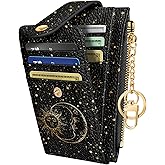 Miss Adola Cute Card Wallet Women - Small Wallets with Keychain Sun Moon RFID Credit Cardholder Aesthetic Fashion Design Coin Purse for Female Ladies Teen Girls
