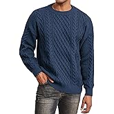 Men's Knit Sweater Crewneck Loose Fit Casual Twist Patterned Textured Long Sleeve Cable Knitted Pullover