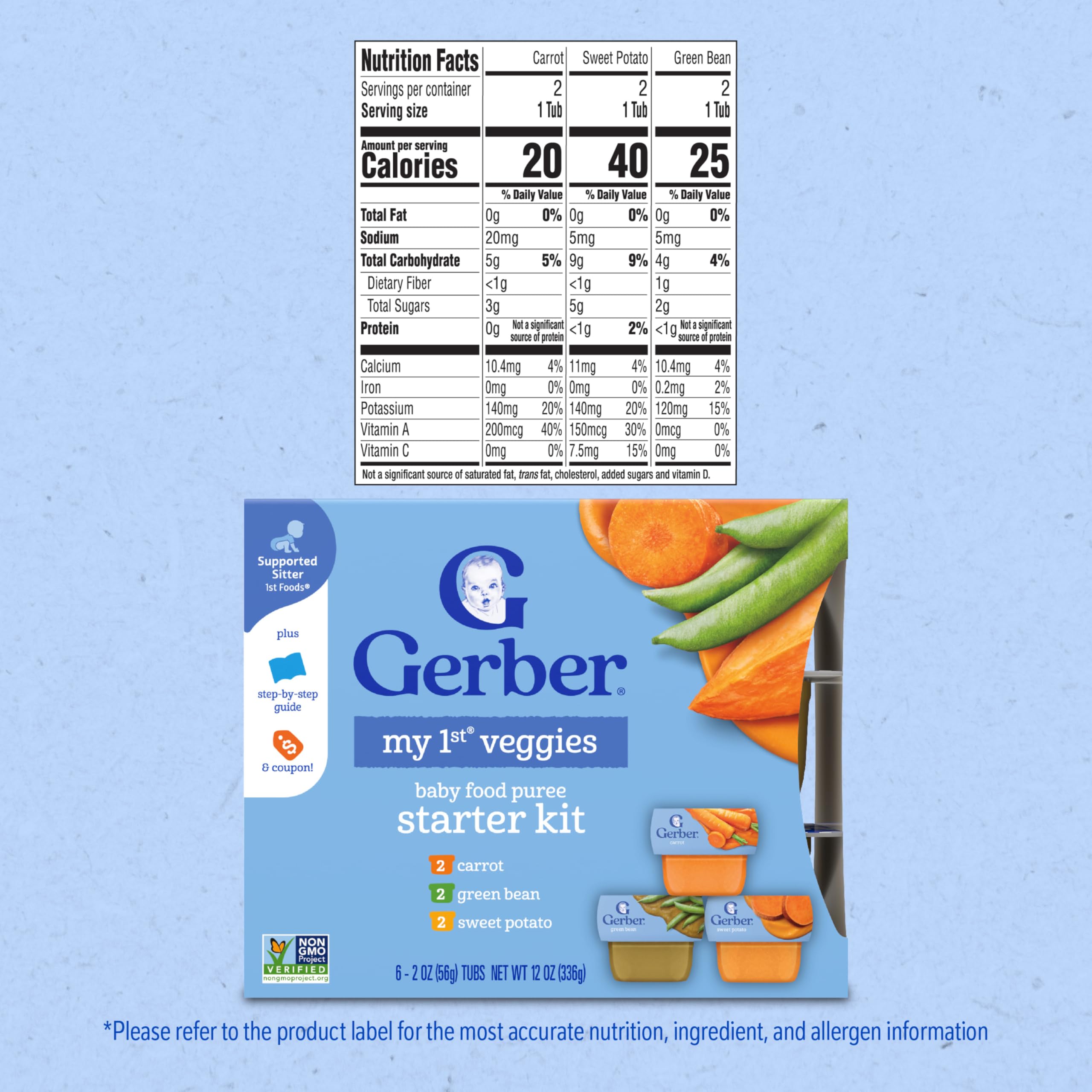 Gerber Stage 1 Baby Food, Veggie Variety Pack Puree Tubs, Baby Puree, 2PK