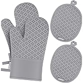 Oven Mitts and Pot Holders 4 Sets, Heat Resistant 500 ℉ Oven Mitt and Pot Holder,Oven Glove&Potholders with Non-Slip Silicone Surface,Kitchen Essentials for Cooking/Baking/BBQ-Grey