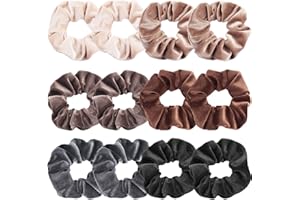IVARYSS Scrunchies for Women, 12 Pcs Neutral Velvet Scrunchies for Hair, Classic Elastic Thick Scrunchy Hair Bands Ties, Soft Ropes Ponytail Holder Hair Accessories