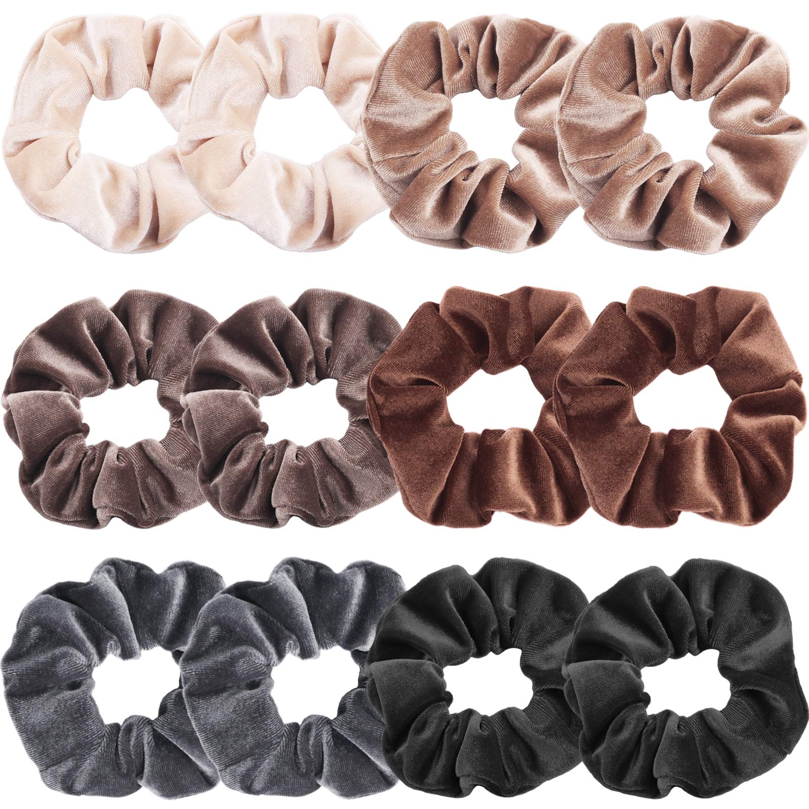 Photo 1 of IVARYSS Scrunchies for Women, 12 Pcs Neutral Velvet Scrunchies for Hair, Classic Elastic Thick Scrunchy Hair Bands Ties, Soft Ropes Ponytail Holder Hair Accessories