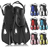 MELUMILU Snorkel Fins, Swim Fins Travel Size Short Adjustable for Snorkeling Diving Adult Men Women Open Heel Swimming Flippers