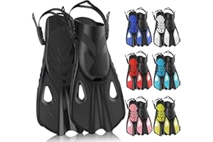 MELUMILU Snorkel Fins, Swim Fins Travel Size Short Adjustable for Snorkeling Diving Adult Men Women Open Heel Swimming Flippers