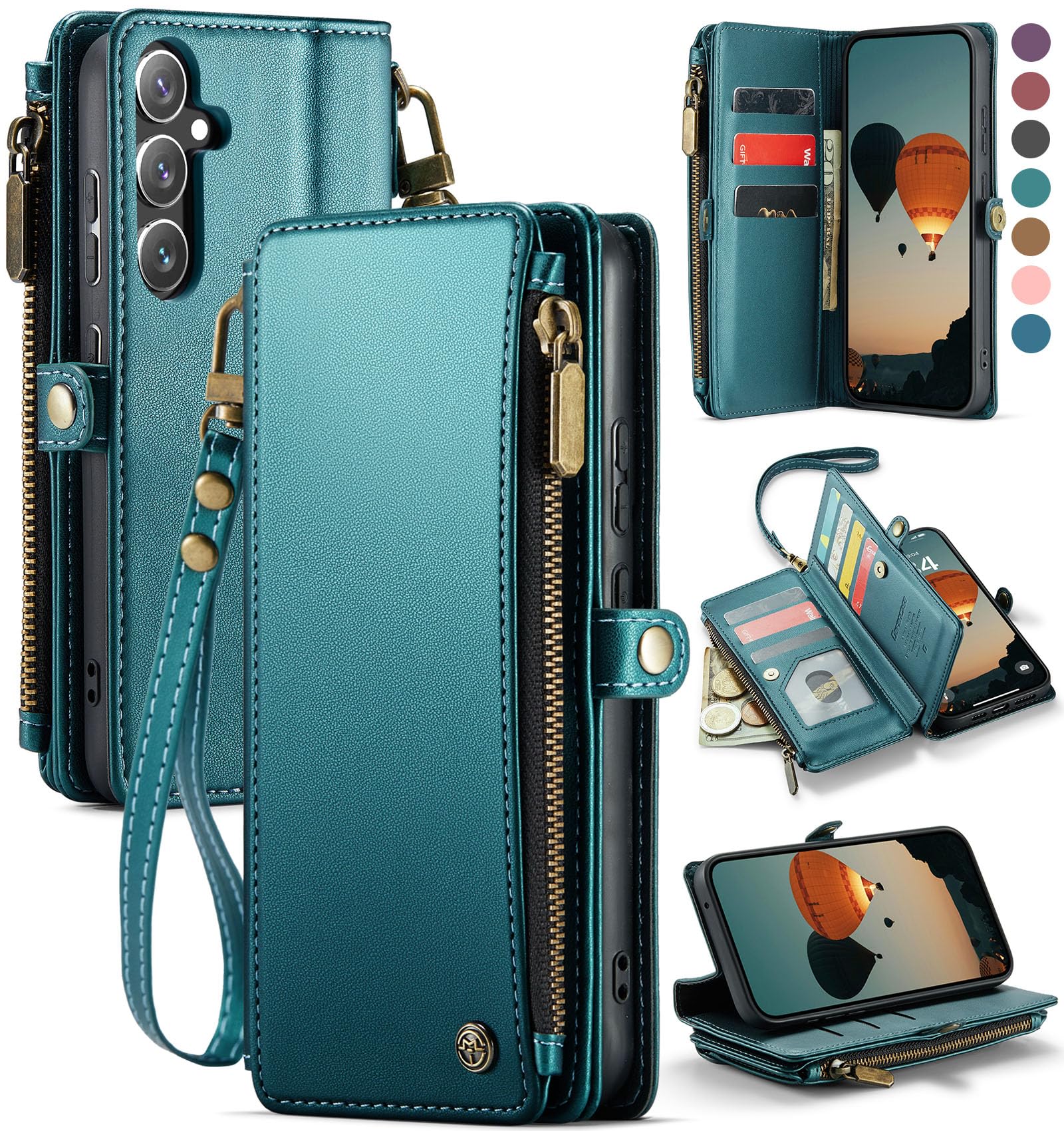 Photo 1 of Defencase Compatible with Samsung Galaxy S23 FE 5G Case Wallet with RFID Blocking Card Holder for Women Men, PU Leather Magnetic Snap Flip Zipper Strap Wallet Phone Case Fit for Galaxy S23 FE, Green