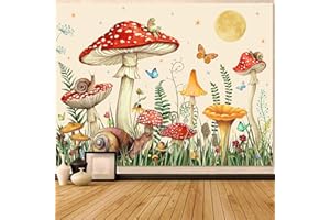 Zussun Red Mushroom Tapestry Moon Star Tapestries for Bedroom Aesthetic Beige Starry Night Green Plant Tapastrys Wall Hanging Butterfly Snail Frog Wall Tapestry for Living Room Dorm (Beige, 60" x 44")