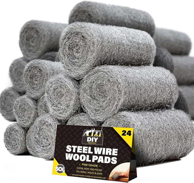 SOL 24pk Fine Steel Wool Pads Metal Scourer for Polishing Rust Paint Prep
