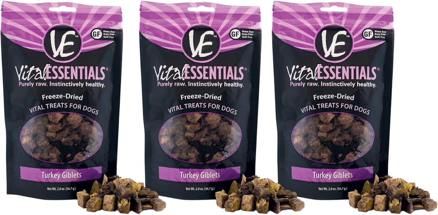 Amazon Com Vital Essentials All Natural Turkey Giblet Dog Treats Premium Freeze Dried Raw Single Ingredient Great For Training Travel Usa Made Grain Free No Artificial Flavorings 3 Pack 2 Oz