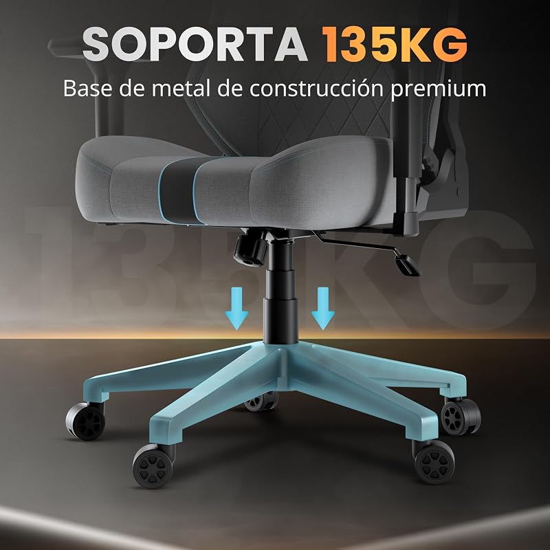 Silla Gaming Premium Ergonómica – Sillas Gamer con Lino Transpirable, Reclinable 160°, Cojín Viscoelástico, Reposabrazos 4D y Base Hierro Reforzada (Azul)