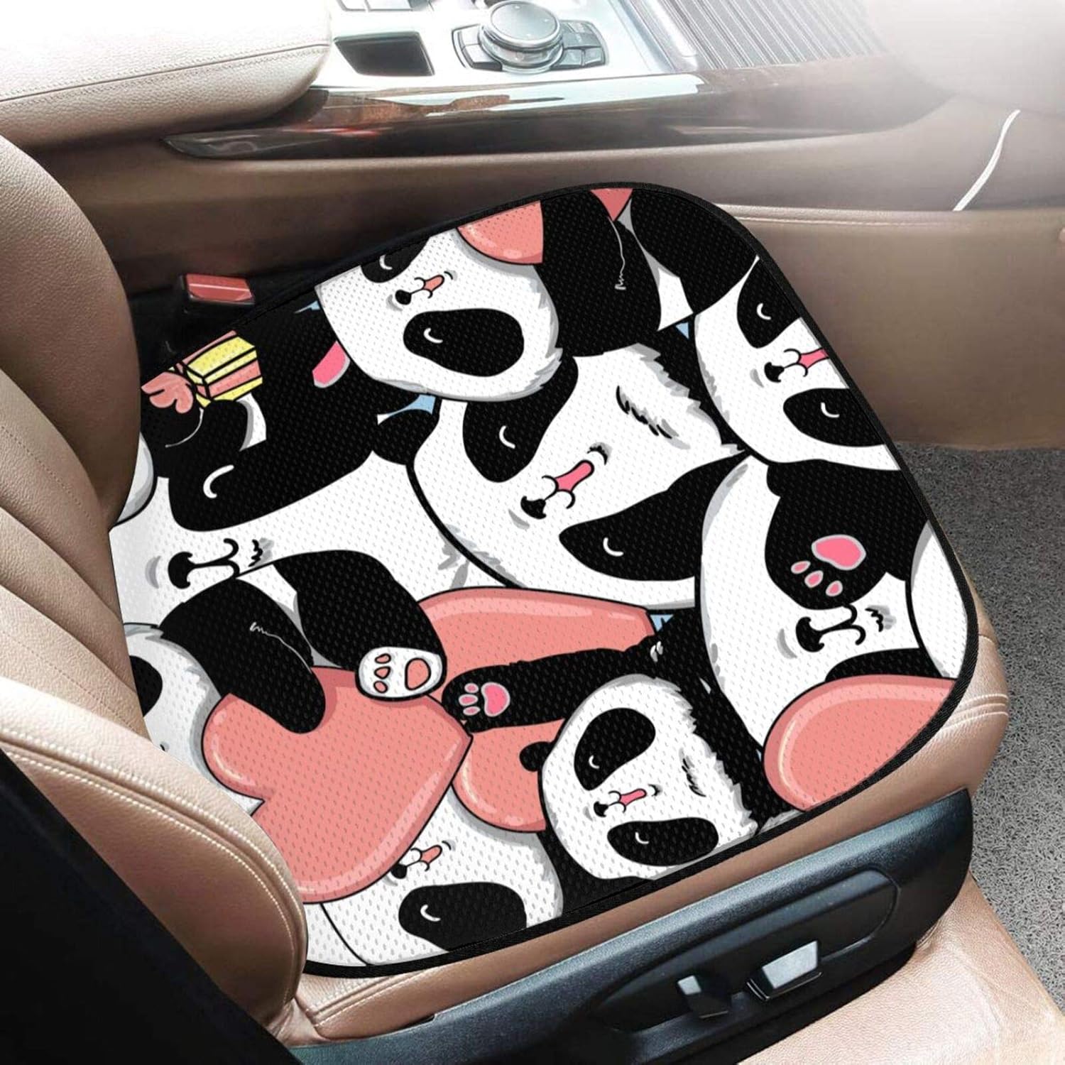 Amazon 車用 シートカバーセット かわいい パンダ ハート カーシートクッション 3枚組 クッション 前後座 疲れ解消 車の座布団 超通気性 チェアパッド 滑り止め 座席シート 運転 座席シートカー用品 車 バイク 車 バイク