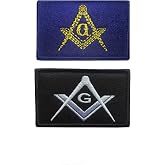FFILL 2Pcs Masonic Logo Emblem Embroidered Freemason Motif Iron On Or Sew On Patches Appliques for Jeans Jackets Clothes Backpacks-Black&amp; White Gold &amp; Blue