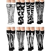 Fourluoo 8 Pairs Compression Socks for Women Men Knee High Compression Socks for Halloween Nurses Running Medical Travel