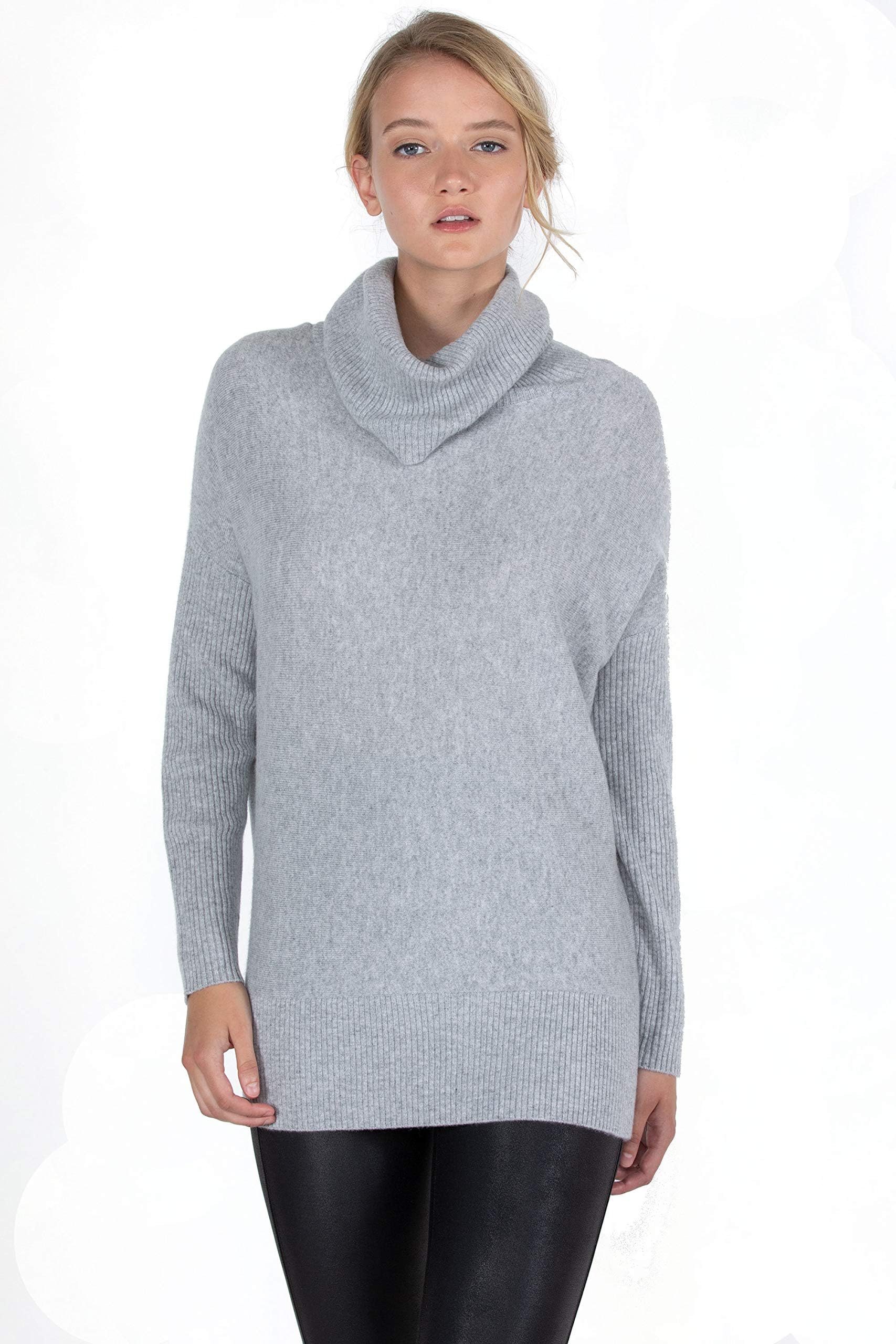 JENNIE LIUWomen's 100% Pure Cashmere Cocoon Dolman Sleeve Cowlneck Sweater