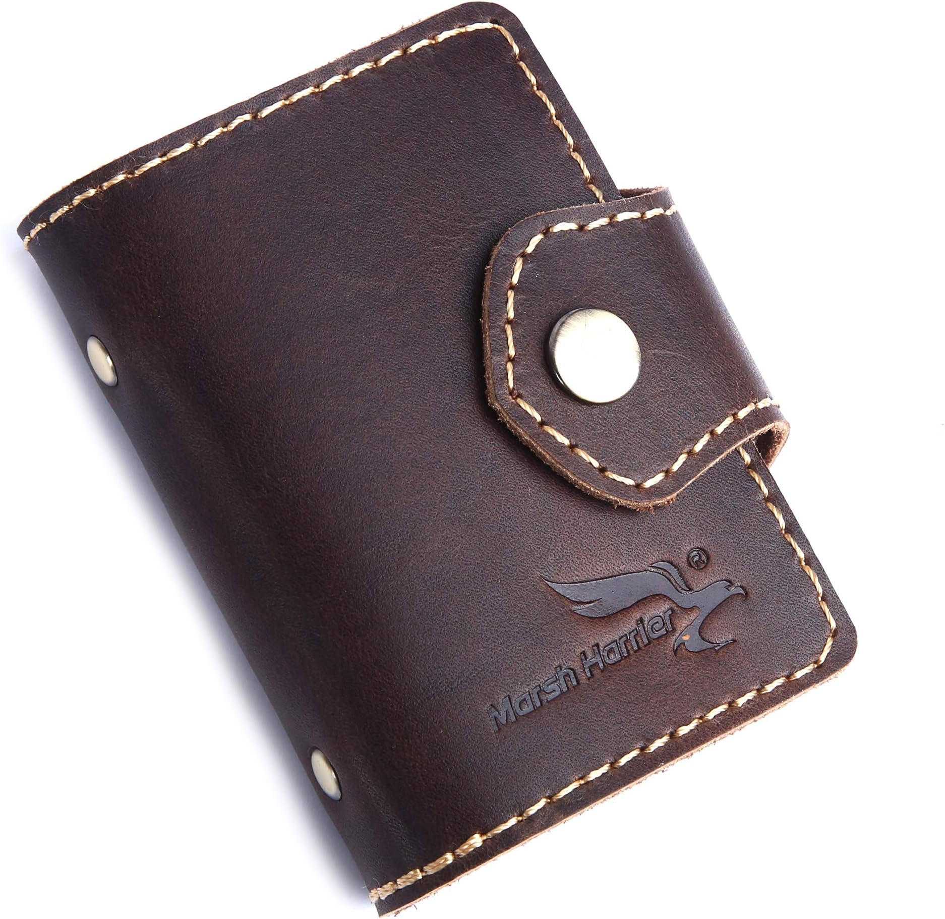 Marsh Harrier Genuine Leather Credit Card Case | Minimalistic Design Hunter Leather Card Holder 20 Cards
