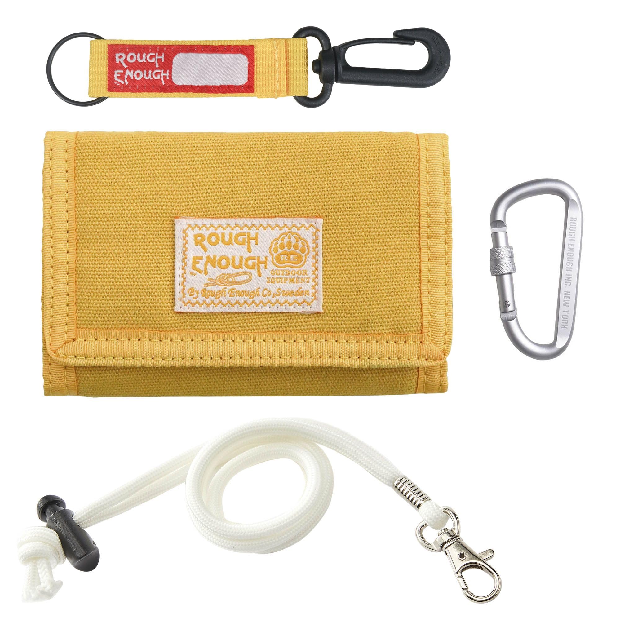 Rough Enough Mens Kids Boys Wallets for Teenagers with Zip Coin Pocket Card Holder with Carabiner Key Chain in Mustard for Sports School Travel