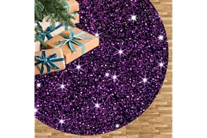 FUHSY Decorated Xmas Tree Skirt 36 Inch Diameter Purple Sequined Velvet Fabric Decorations Personalized Shimmer Tree Cover Mat Sequin Glitter Tree Skirts for All Occasions Xmas Halloween Tree Decorations