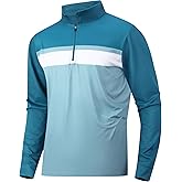 Alex Vando Mens Golf Shirts Long Sleeve Mock Neck Color Block Zipper Polo Shirt for Men