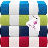 CASA COPENHAGEN Cabana Beach Designed in Denmark Rough and Tough, Quick Dry, Pool, Bath & Shower 30x60 inches 4 Pieces Cotton Beach Bath Towels Set - Turquoise, Green, Pink, Royal Blue