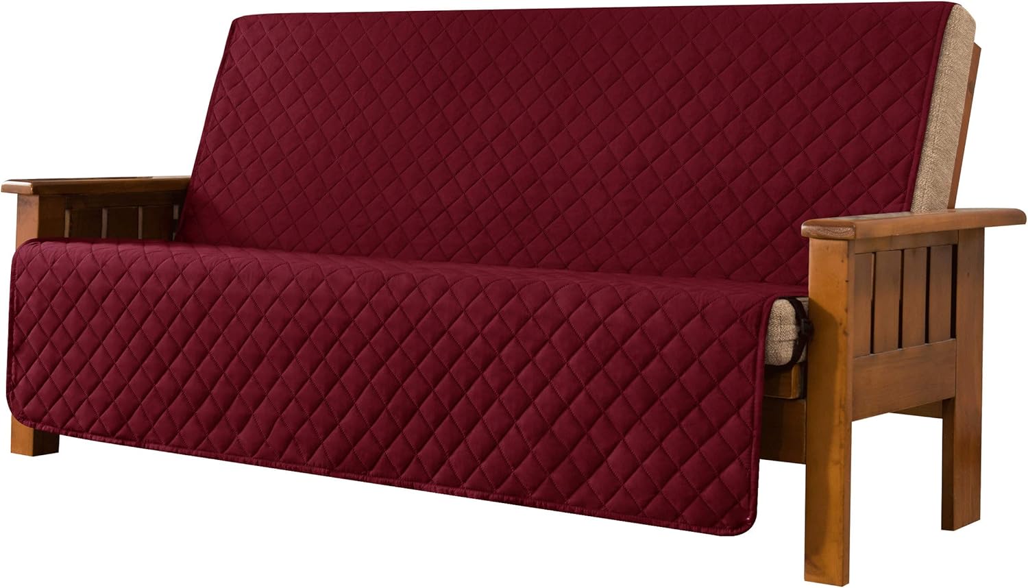 CHUN YI Reversible Futon Slipcover Futon Mattress Cover Sofa Bed Slipcovers Quilted Armless Couch Covers for Pets Dogs with Adjustable Elastic Strap (Futon, Wine)