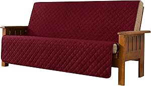 CHUN YI Reversible Futon Slipcover Futon Mattress Cover Sofa Bed Slipcovers Quilted Armless Couch Covers for Pets Dogs with Adjustable Elastic Strap (Futon, Wine)