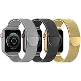 BELONGME 3 Pack Mesh Loop Compatible with Apple Watch Bands for Women Men 40mm 41mm 38mm 42mm 44mm 45mm 49mm 46mm Series 11 10 9 8 7 6 5 4 Ultra3 SE3 2, Stainless Steel Metal Magnetic Strap for iWatch