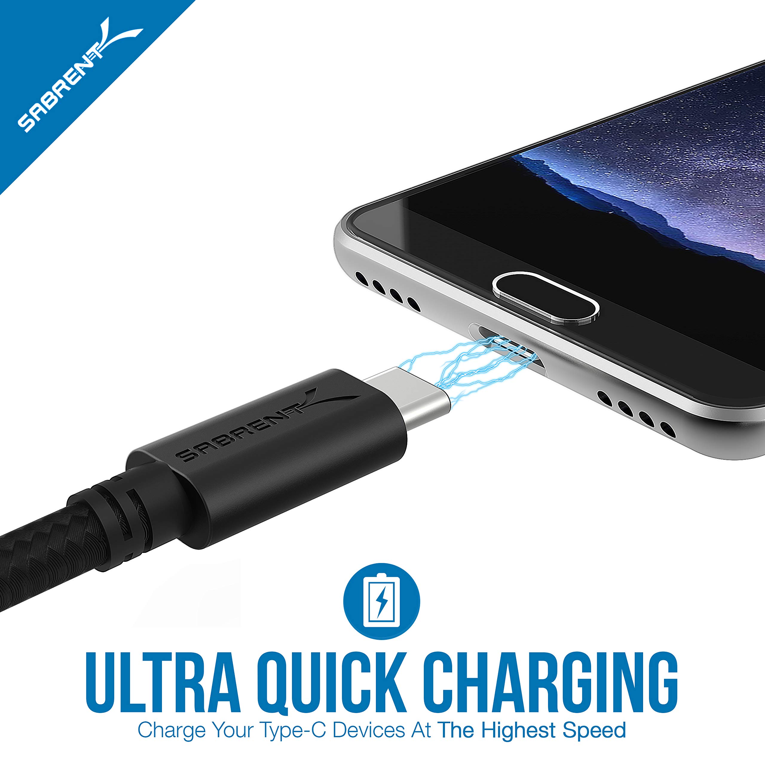 SABRENT [6 Pack 22AWG Premium 1ft USB C to USB A 2.0 Sync and Charge Cables [Black] (CB-C6X1)