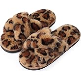 Evshine Women's Fuzzy Slippers Cross Band Memory Foam House Slippers Open Toe