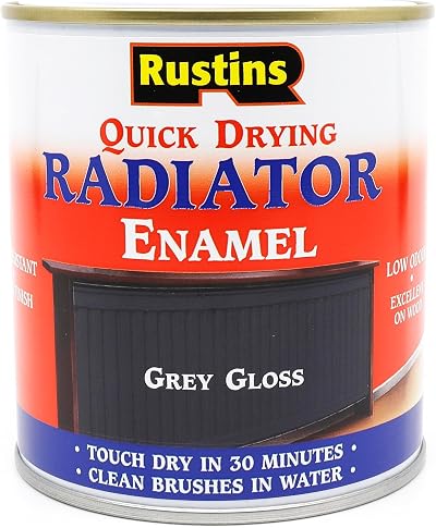 Rustins Quick Dry Radiator Enamel Gloss Grey 500ml - Heat Resistant Finish