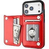 ONETOP Compatible with iPhone 17 Pro Wallet Case with Card Holder, PU Leather Kickstand Card Slots Case, Double Magnetic Clasp and Durable Shockproof Cover 6.3 Inch (Red)