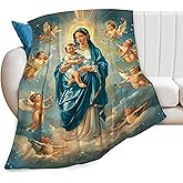 Virgin Mary Blanket for Girls Woman Our Lady of Guadalupe Throw Blanket Christian Stuff Decor Merch Cozy Flannel Soft Warm Plush Lightweight Bedding Religious Gifts for Boy Man Sofa Bedding 50"X40"