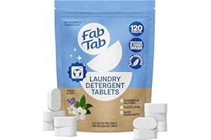 Fab Tab Laundry Detergent Tablets, Clean Ingredients, Sensitive Skin Friendly, Powerful & Gentle Clean, Fresh Scent, Plastic-