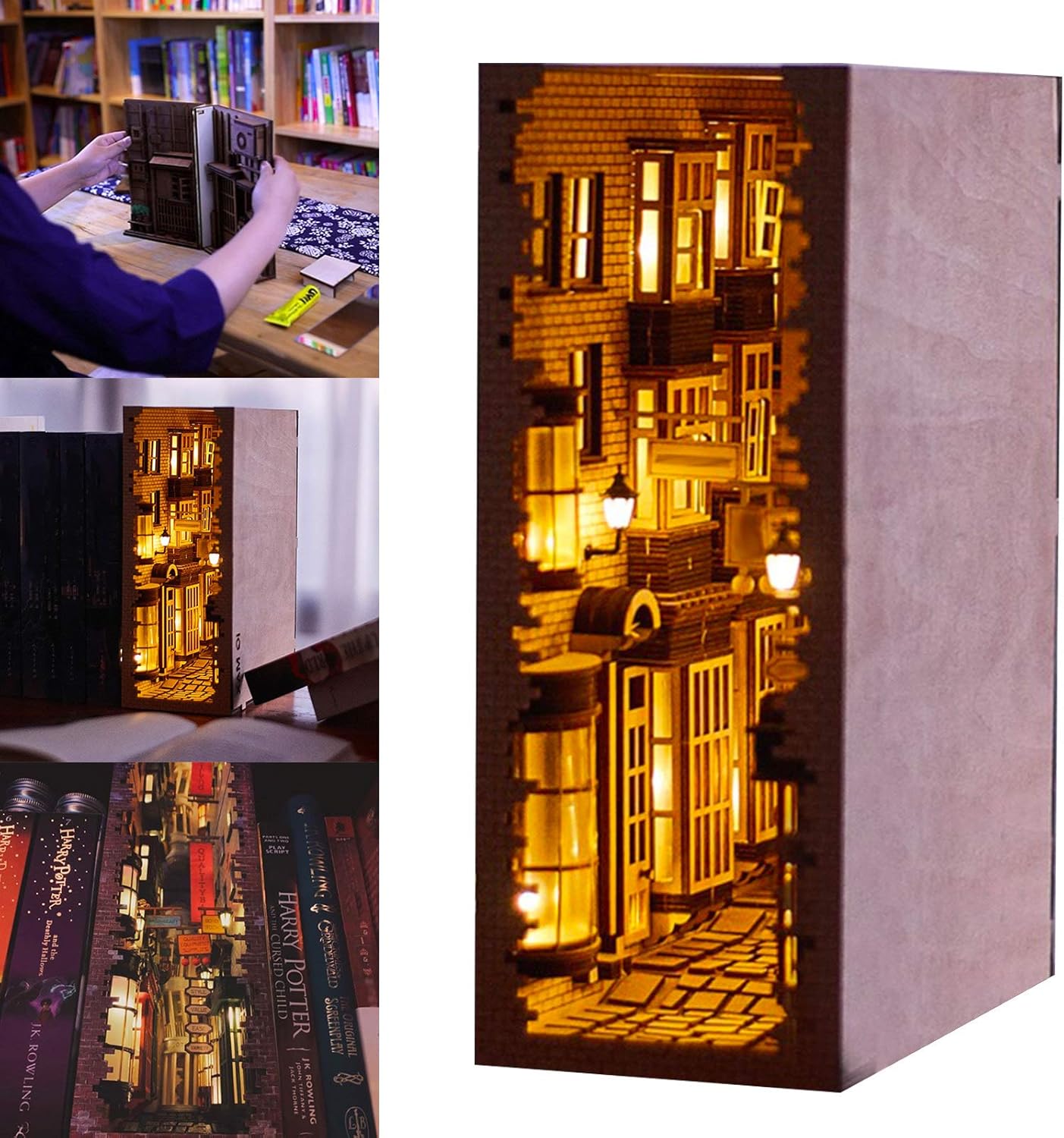 MiaoKa Bookshelf, DIY Insert Assembly Nook Book Shelf Kit Wood