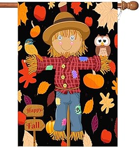 Fall House Flags Double Sided Autumn Flag Scarecrow Harvest Pumpkin Yard Decorations Happy Fall Garden Flags 28 x 40 Inch Large Fall Yard Flags with 2 Grommets