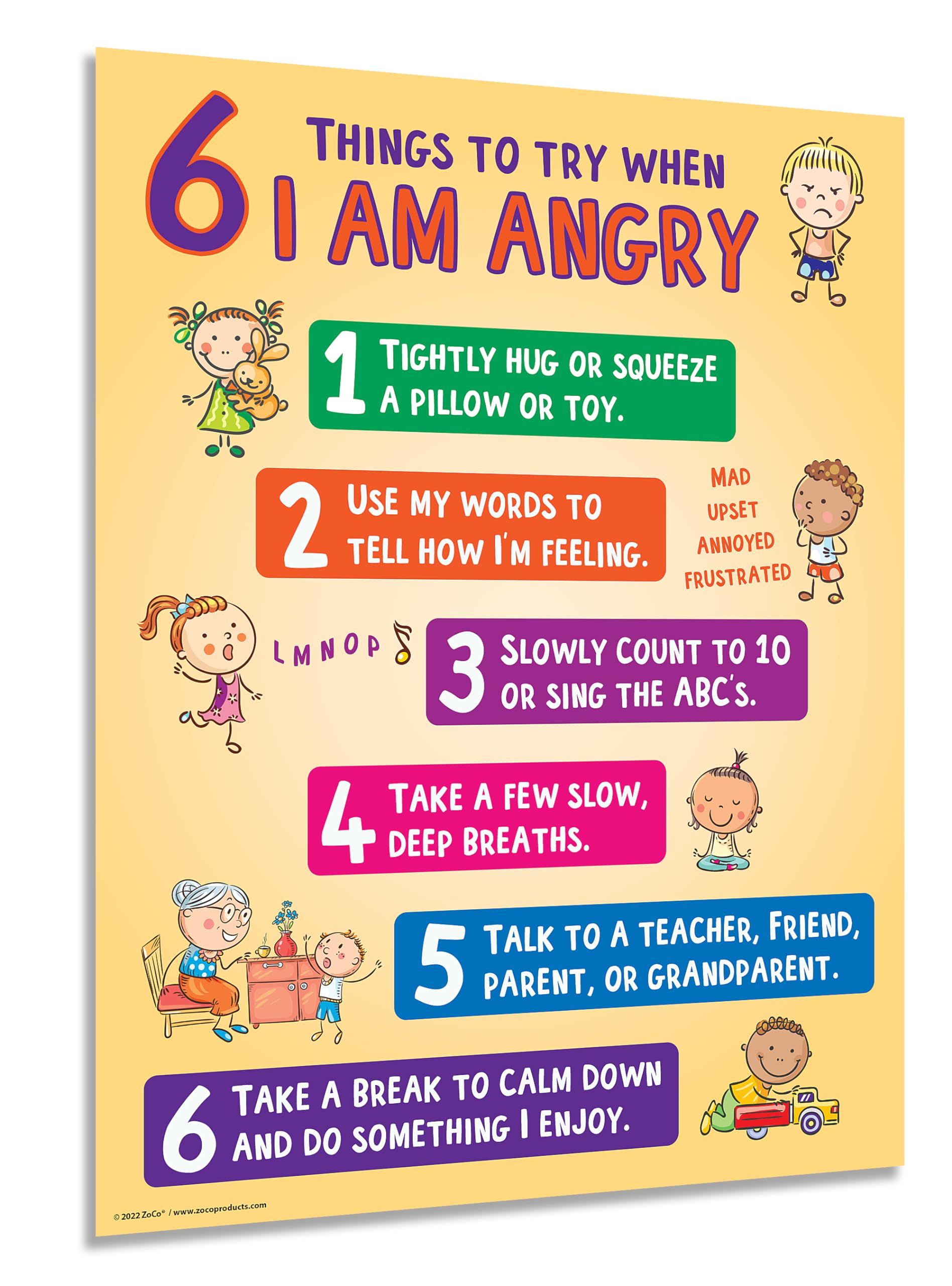 ZOCO - Behavior Management Poster - Kids Calming & Managing Anger Strategies for Daycare, Child Care, Preschool, Elementary School Classrooms - Laminated, 17