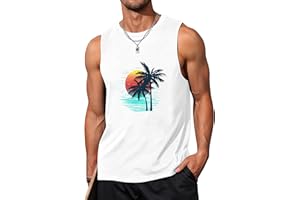 Mens Beach Tank Tops Summer Hawaii Vacation Graphic Muscle Palm Tree Sleeveless Shirts