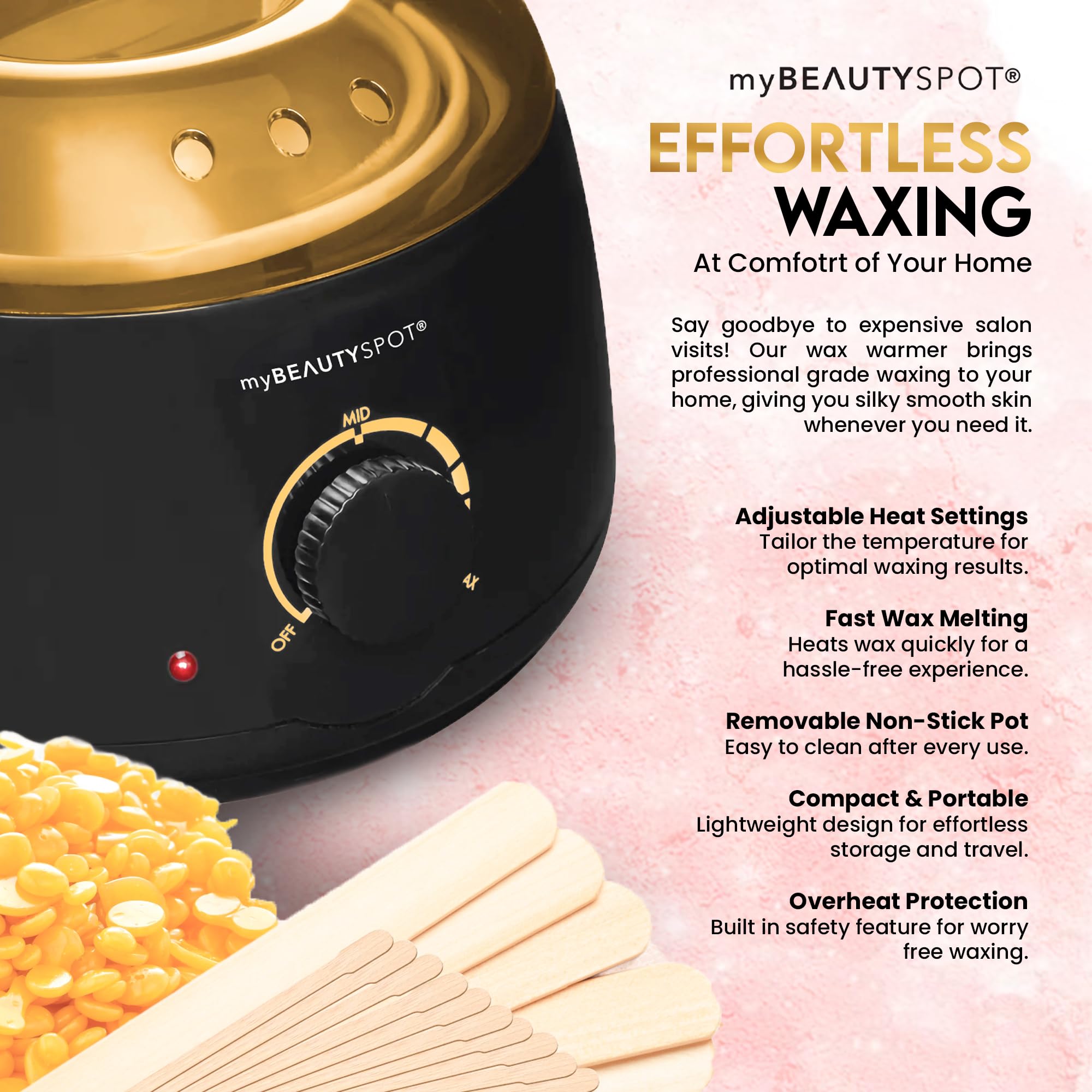 My Beauty Spot Waxing Kit for Women – At-Home Wax Machine for Hair Removal with Hard Honey Wax Beads, Warmer Pot & Applicators – Full Body & Bikini Use, Exfoliating & Hydrating Formula