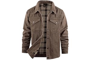 Flygo Mens Flannel Lined Denim Jacket Snap Cowboy Cut Western Classic Slim Fit Vintage Heavy Duty Jacket Trucker Coat