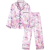 Mikrdoo Silk Pajamas for Girls Long Sleeve PJs for Kids Top and Pants 2 Piece Satin Slpeepwear Set 3-14 Years
