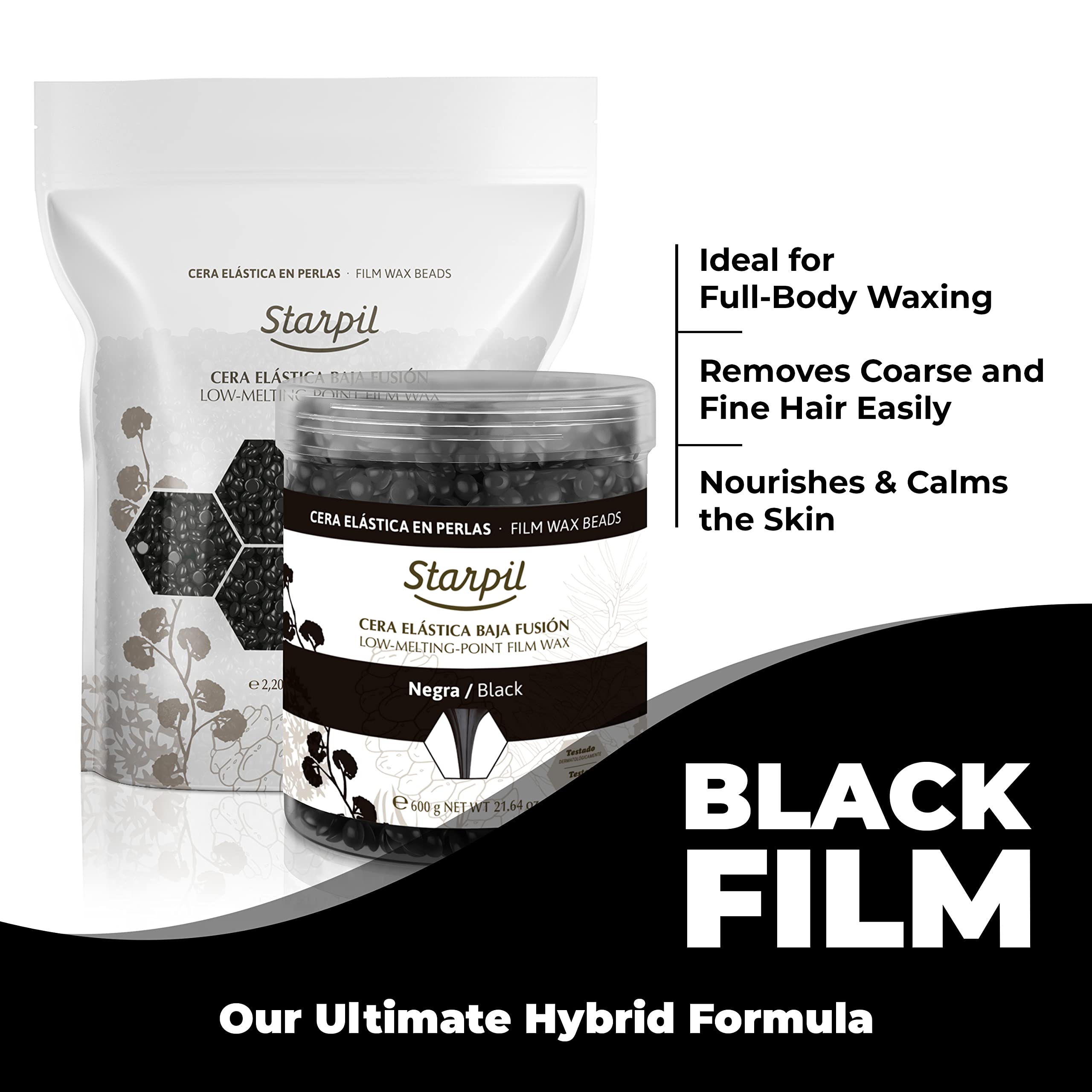 Starpil Wax 600g / 1.3 lb Black Hard Wax Beads for Painless Hair Removal, Stripless Wax Beads, Polymer Blend Low Temperature Wax for Face, Bikini, Brazilian, Legs, Underarm, Back and Chest