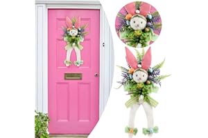 LCYTSATO Easter Bunny Wreath Spring Decorations, 21 Inch Extra Large Size Easter Wreath Front Door Wall Window Decor, Handmade Rabbit Flower Garland Home Farmhouse Decorations (Easter Bunny Wreath)