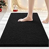 Smiry Luxury Chenille Bathroom Rugs 30x20, Extra Soft and Absorbent Shaggy Bath Mat, Machine Washable, Non-Slip Plush Carpet Runner for Tub, Shower, and Floor, Home Decor Accessories, Black