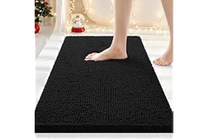 Smiry Luxury Chenille Bathroom Rugs 30x20, Extra Soft and Absorbent Shaggy Bath Mat, Machine Washable, Non-Slip Plush Carpet Runner for Tub, Shower, and Floor, Home Decor Accessories, Black
