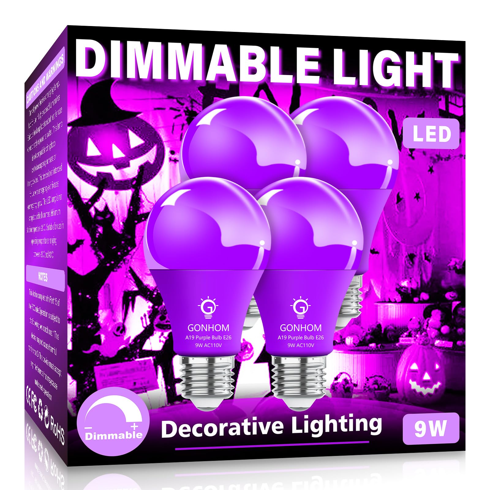 Gonhom 4 Pack A19 LED Purple Light Bulb,9 Watt