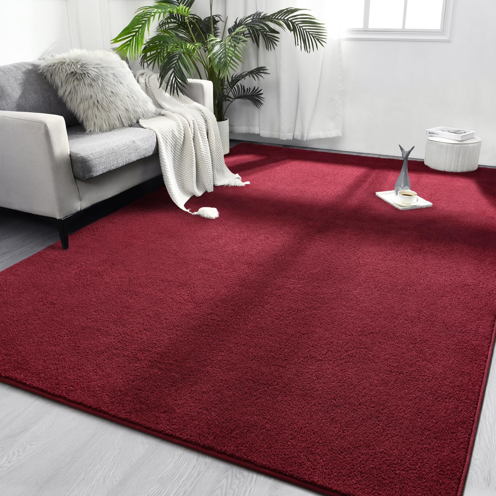 Photo 1 of FlyDOIT Area Rugs for Bedroom Living Room, 5x8 Rose Red Super Soft Comfy Thickened Memory-Foam Indoor Carpets, Modern Aesthetic Minimalist Carpet for Boys Girls Adults Apartment Nursery Home Décor